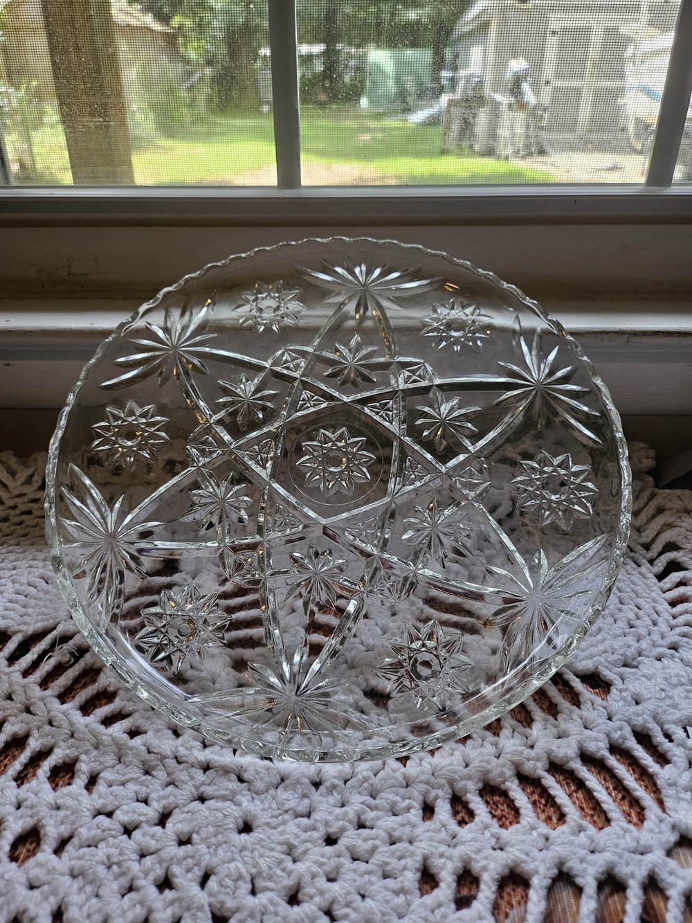 Pressed Glass Decorative Serving Bowl - Clear Cut Star Pattern